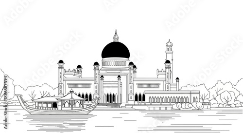 Explore the Majestic Architecture of a Historic Mosque on Greens Screen Background
