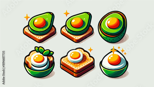 Simple Set Icon Cute Avocado Egg Toast Variations
