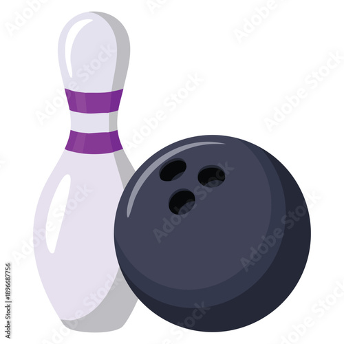 Bowling game concept icon with skittles and ball illustrating sport competition leisure recreation and indoor entertainment theme ideal for sports design and activity graphics
