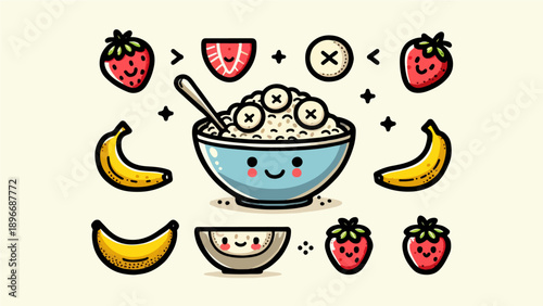 Cute Fruit Porridge Illustration Set icon