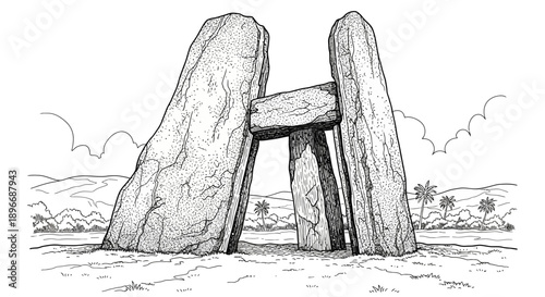 Stonehenge Illustration on Greens Screen Background