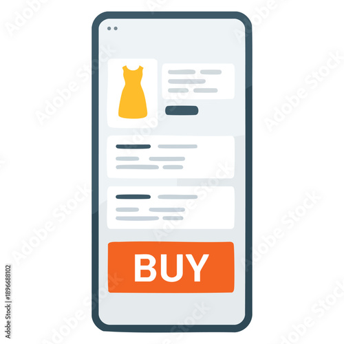 Buy dress online icon flat vector web card computer gift isolated illustration suitable for ecommerce fashion shopping digital store and online purchase visuals