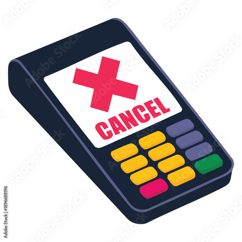 Cancel terminal icon flat vector representing credit card and phone service concept suitable for payment cancellation telecom service and financial transaction themed designs