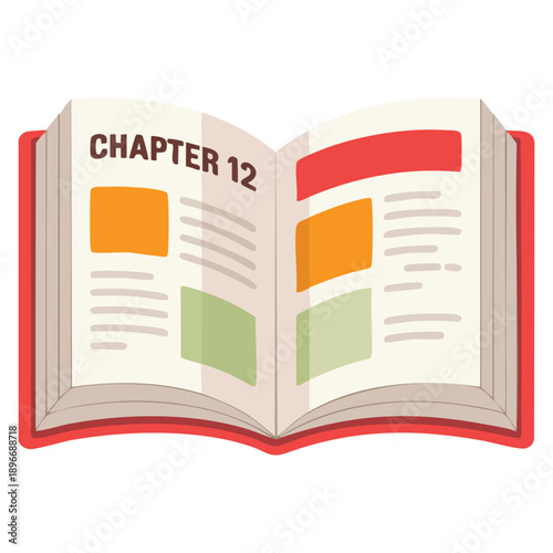 Cartoon open book with chapters and pictures illustration showing cute reading lovers kids learning and study academic book literature encyclopedia and back to school supply hand drawn isolated design