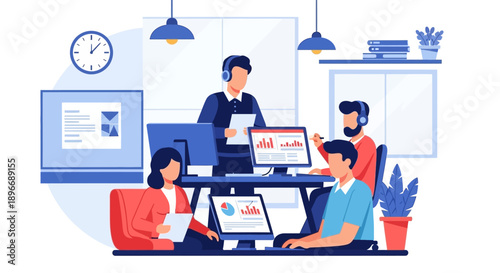 Office Workers Using Computers Together.