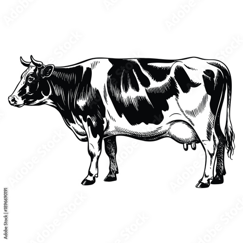 Cow in graphic style from hand drawing image vector illustration template ideal for creating packaging design farm products signage and natural food stores branding