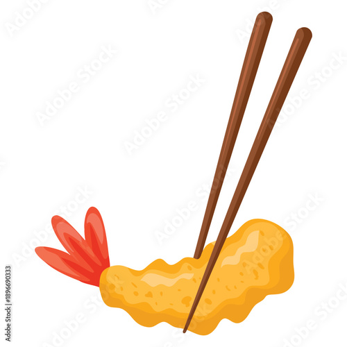 Crispy prawn tempura with chopsticks illustration highlighting japanese cuisine seafood food concept ideal for menu restaurant branding and culinary visuals