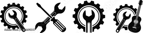 Service and maintenance tool icons set featuring wrench screwdriver gear symbols and repair concepts isolated on white for industrial and creative design