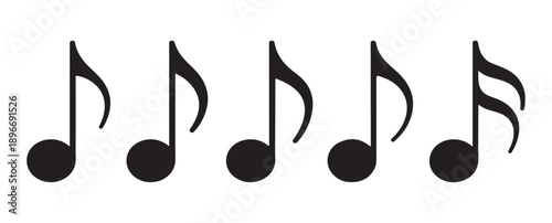 Row of black music notes vector illustration. isolated musical melody elements on white background