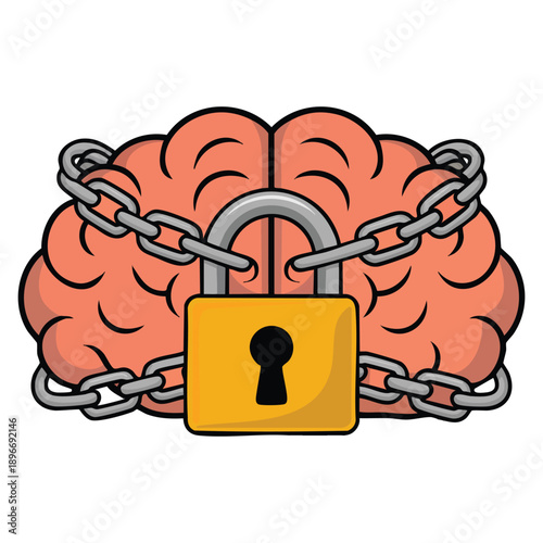 Fixed mindset concept illustrating negative emotion refusal to learn fear mental lock suppression and aversion disorder suitable for psychology education themes