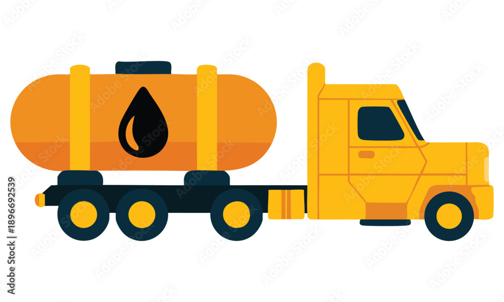 Naklejka premium Flat clipart vector illustration of oil truck ideal for fuel delivery energy logistics petroleum transport and industrial background graphic projects