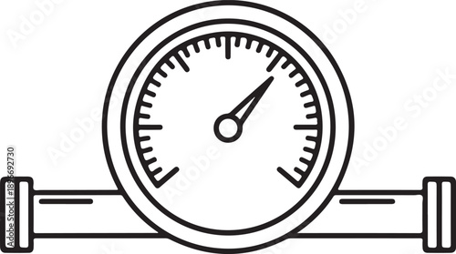 A line drawing of a pressure gauge with a dial and needle on a plain white background