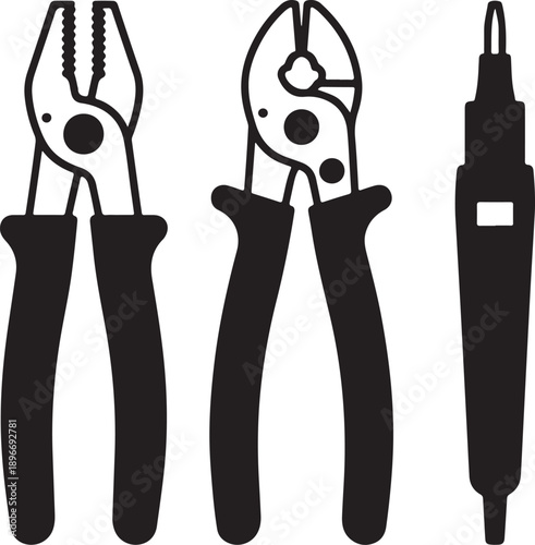 A set of pliers and a soldering iron for electronics and electrical work