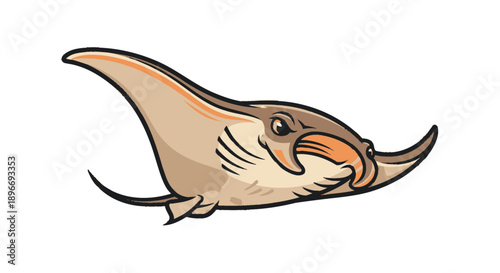 Cartoon illustration of a ray fish with a stylized design, using brown and orange tones