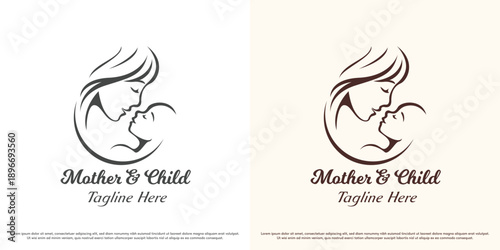 Mother child care logo design illustration vector. Mother hug baby symbol icon.
