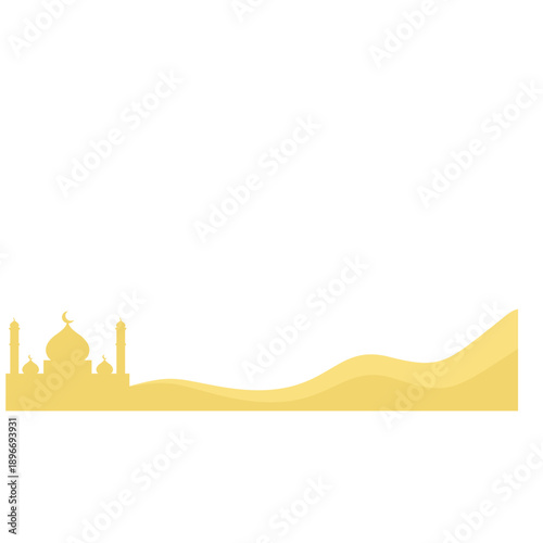 Islamic mosque in gold landscape border. Vector illustration design for ramadan, eid al fitr, al adha, isra mi'raj, .