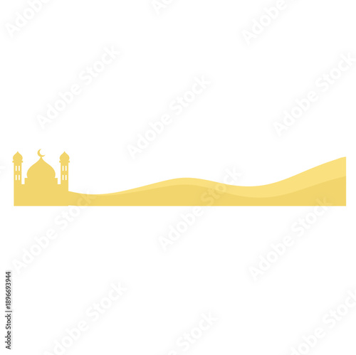 Islamic mosque in gold landscape border. Vector illustration design for ramadan, eid al fitr, al adha, isra mi'raj, .