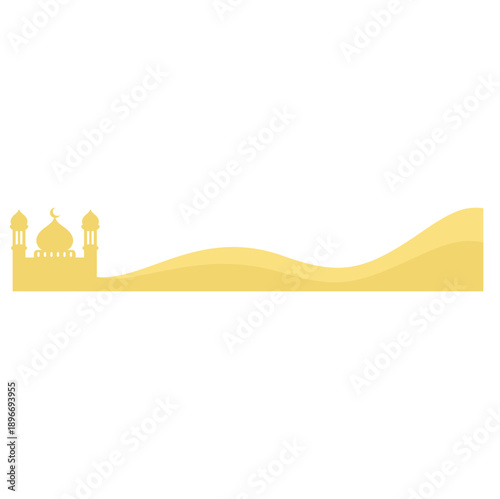 Islamic mosque in gold landscape border. Vector illustration design for ramadan, eid al fitr, al adha, isra mi'raj, .