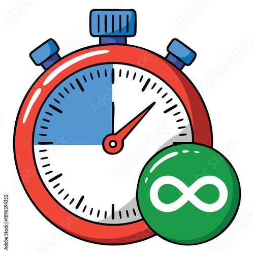 Flat vector illustration of infinite time icon symbolizing endless time management continuity productivity planning and abstract concept design usage