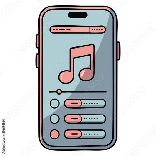 Flat vector illustration of phone music playlist icon for mobile smartphone smart app ideal for audio player entertainment and music streaming designs