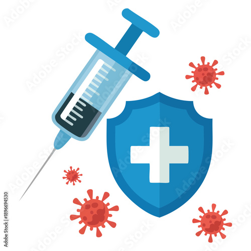 Flat vector illustration of vaccination icon symbolizing immunity healthcare prevention medical safety and public health awareness