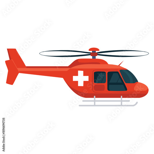 Flat vector rescue helicopter icon illustrating air ambulance medical emergency isolated suitable for hospital trauma care and emergency service design themes