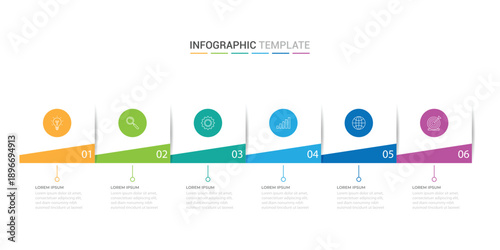 Vector Infographic design business template with icons and 6 options or steps. Can be used for process diagram, presentations, workflow layout, banner, flow chart, info graph