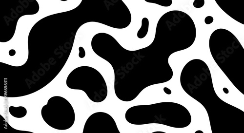 Abstract black and white organic fluid shapes pattern.