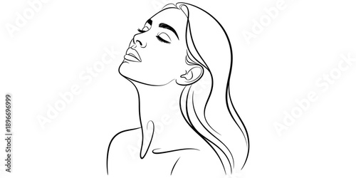 Beautiful woman's serene profile looking up, eyes closed in peaceful contemplation