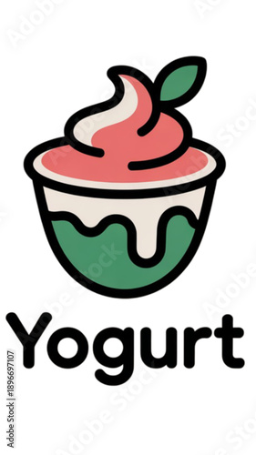 Cartoon yogurt cup with pink swirl isolated on transparent background.