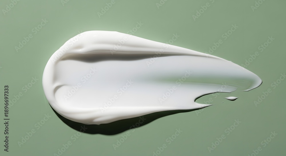 Fototapeta premium Cream flowing on green surface, captured overhead