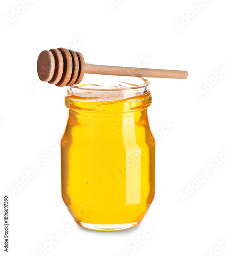 Jar of tasty honey and wood...