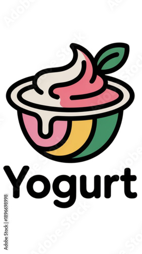 Colorful cartoon yogurt cup dessert isolated on transparent background.
