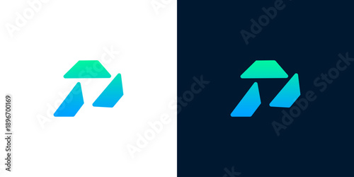 Dynamic abstract logo icon with an upward-pointing geometric design and a vibrant blue-green gradient. Symbolizes progress, growth, and innovation for modern digital brands
