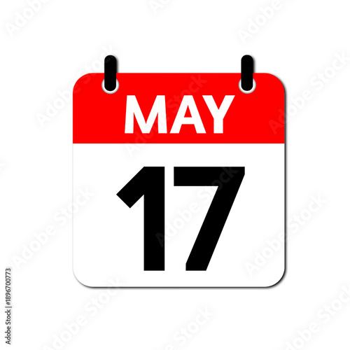 Fotografie May 17th Daily Calendar Icon Vector - Flat Red and White Date Page Symbol for Bu