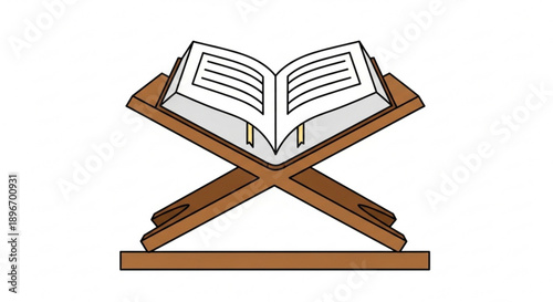 Open Quran on Rehal or Rahla Stand, Islamic Book Holder, Vector Illustration