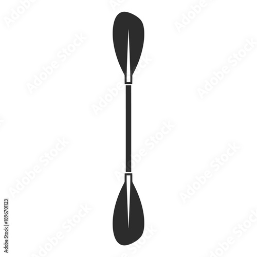 A black and white illustration of a kayak paddle on a white background.