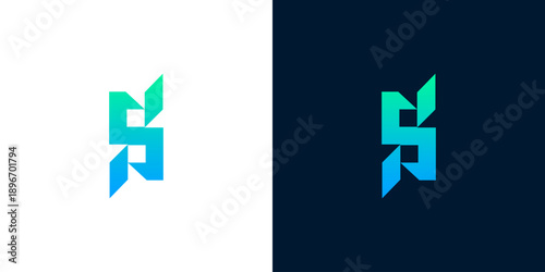 Dynamic abstract letter S logo design featuring a modern geometric shape with a vibrant blue-green gradient, ideal for technology, branding, or business identity