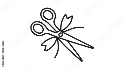 Scissors with Floral Elements Minimalist Black Line Art Simple Illustration for Beauty Salon Logo