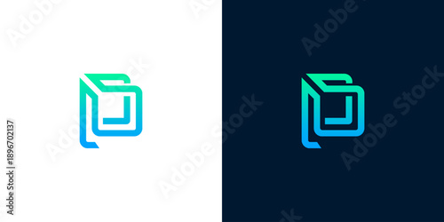 Modern abstract geometric logo design featuring vibrant gradient lines forming interconnected shapes, symbolizing digital technology, secure data, innovation, and network connectivity
