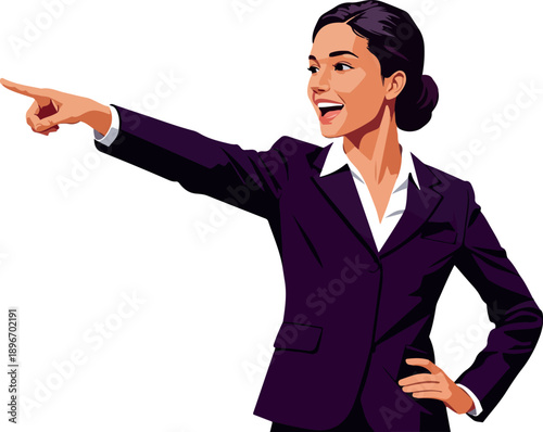 Confident Businesswoman Pointing Forward In A Purple Suit