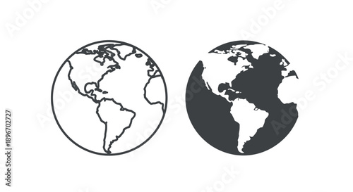 Graphic comparison of two stylized earth globe icons showing continents in outline and solid fill
