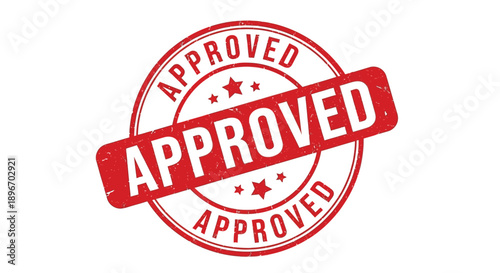 Grungy red rubber stamp icon clearly indicating official document approval status against white background