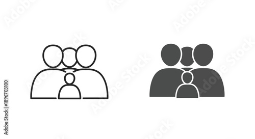 Set of simple family or group icons showing two adults with one small child centered below them