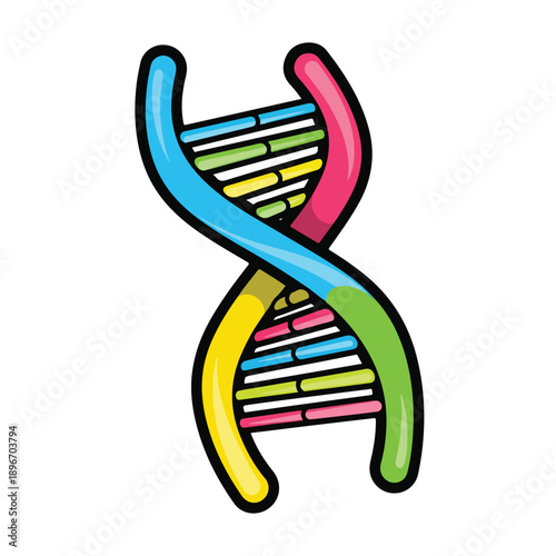 A colorful cartoon DNA double helix