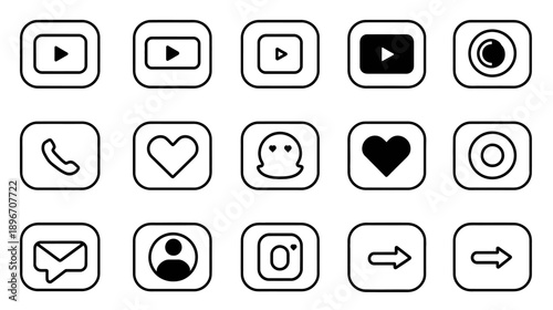 Modern set of generic line art social media, communication, and digital app icons for web interfaces and technology concepts.