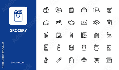 Grocery and Supermarket Line Icon Set