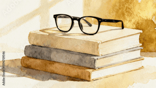 Study Time Glasses on Books isolated watercolor vector illustration svg