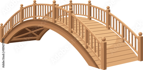 Traditional Wooden Garden Bridge Vector Illustration Arched Timber Footbridge For Park Landscaping And Zen Garden Exterior Design