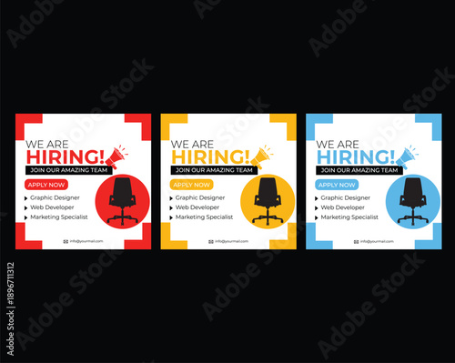 We are hiring job vacancy social media post or square web banner template vector design
